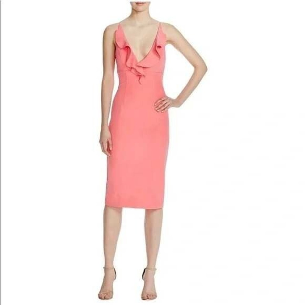 Bardot Bodycon Dress‎ Ruffle V-Neck Sleeveless Party Cocktail Pink US 6